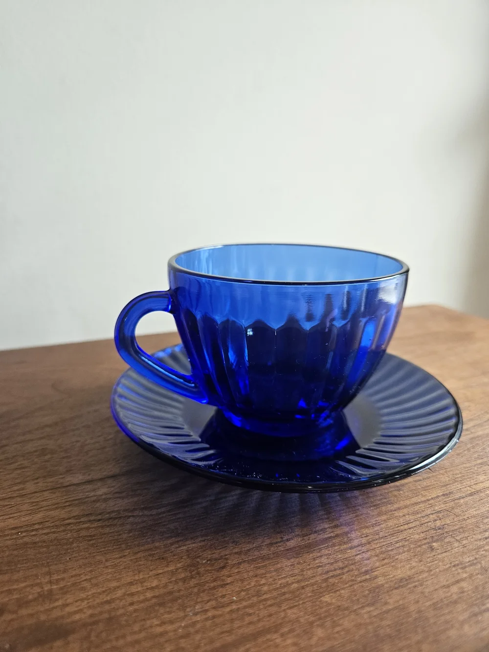 Brazil Cobalt Blue Glass Teacup and‎ Saucer